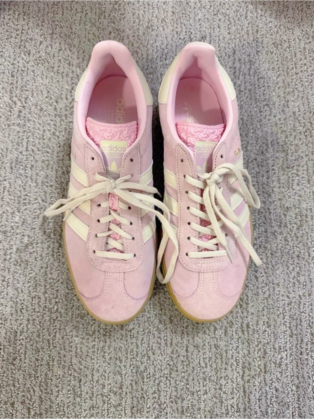 adidas Women's Pink Suede Sneakers with Cream Stripes
